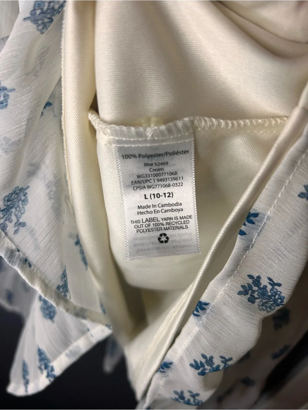 Wonder Nation Girls Boho Floral Dress Size Large 10/12 Cream Blue Tiered Chiffon